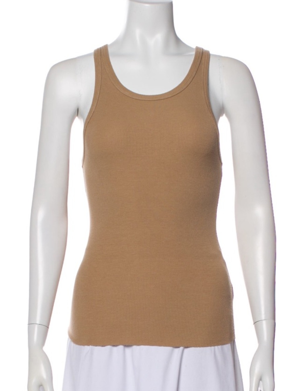 Eterne Ribbed Tank Top in Tan Camel - Women's Casual Sleeveless Top S XS